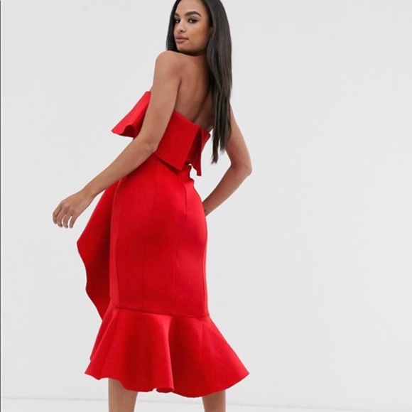 exaggerated frill bandeau scuba midi dress - Picture 5 of 5